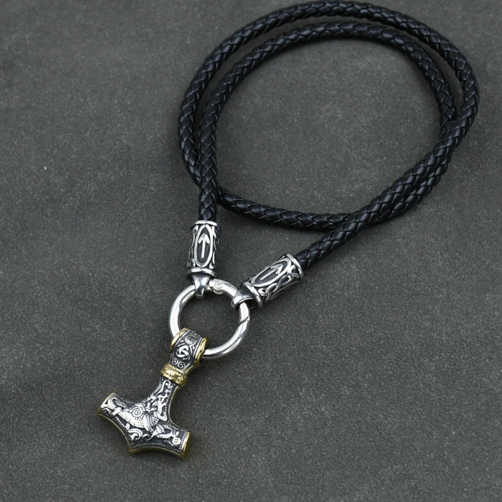 Viking amulet Jewelry Nordic viking rune with thor hammer pendant necklace with stainless steel -king chain