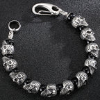 Punk Gothic Stainless Steel Skeleton Jewelry Full Skull Heads Chain Man Bracelet for Men Black Plastic Beads Bracelets