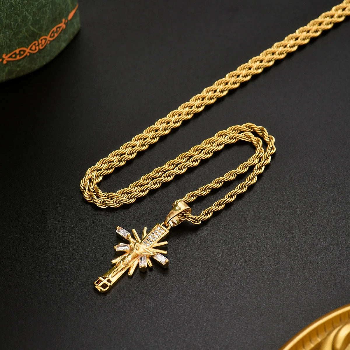 Luxury 24K 9999 Pure Gold real gold Cross Pendant Men's Point Drill Pendant Necklace