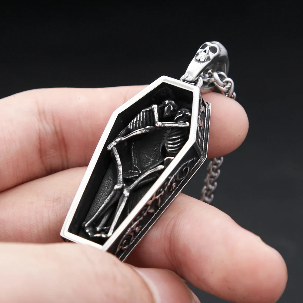 Skull Coffin Pendant Necklace — Stainless Steel