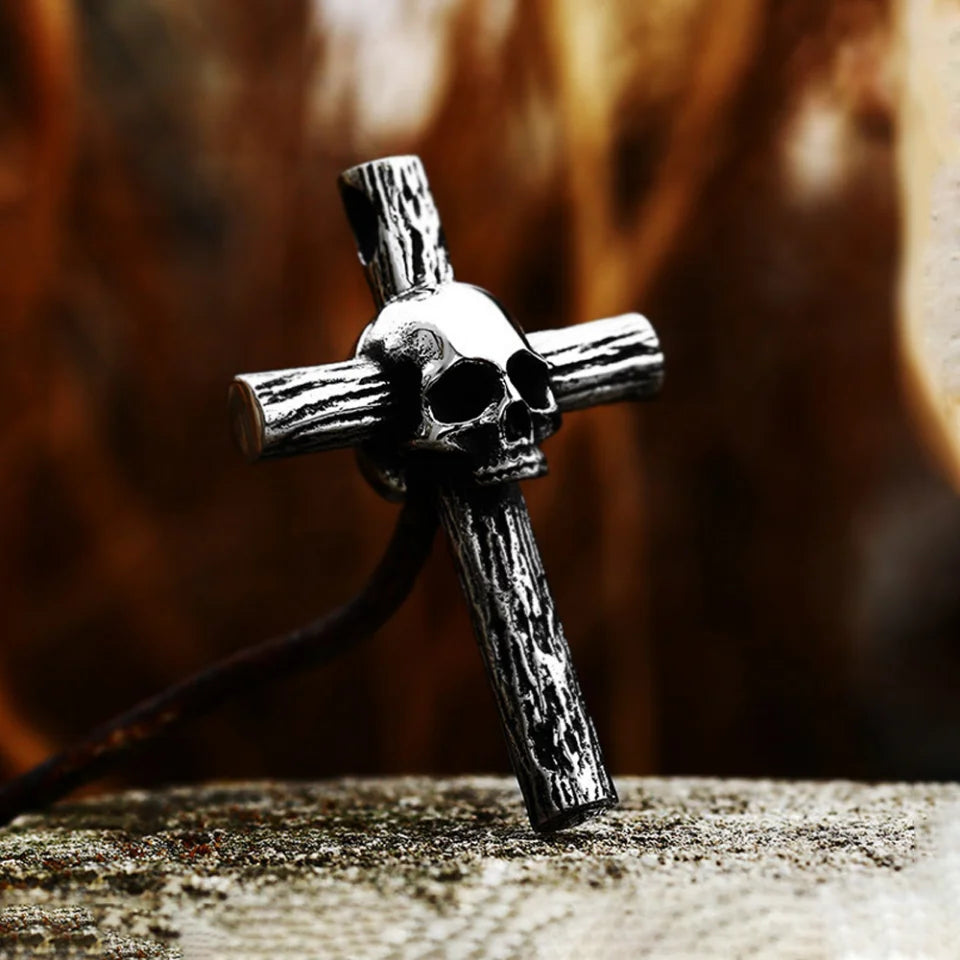Gothic Stainless Steel Skull Cross Pendant Necklace For Men Women Fashion Punk Hip Hop Simple Necklaces Party Jewelry