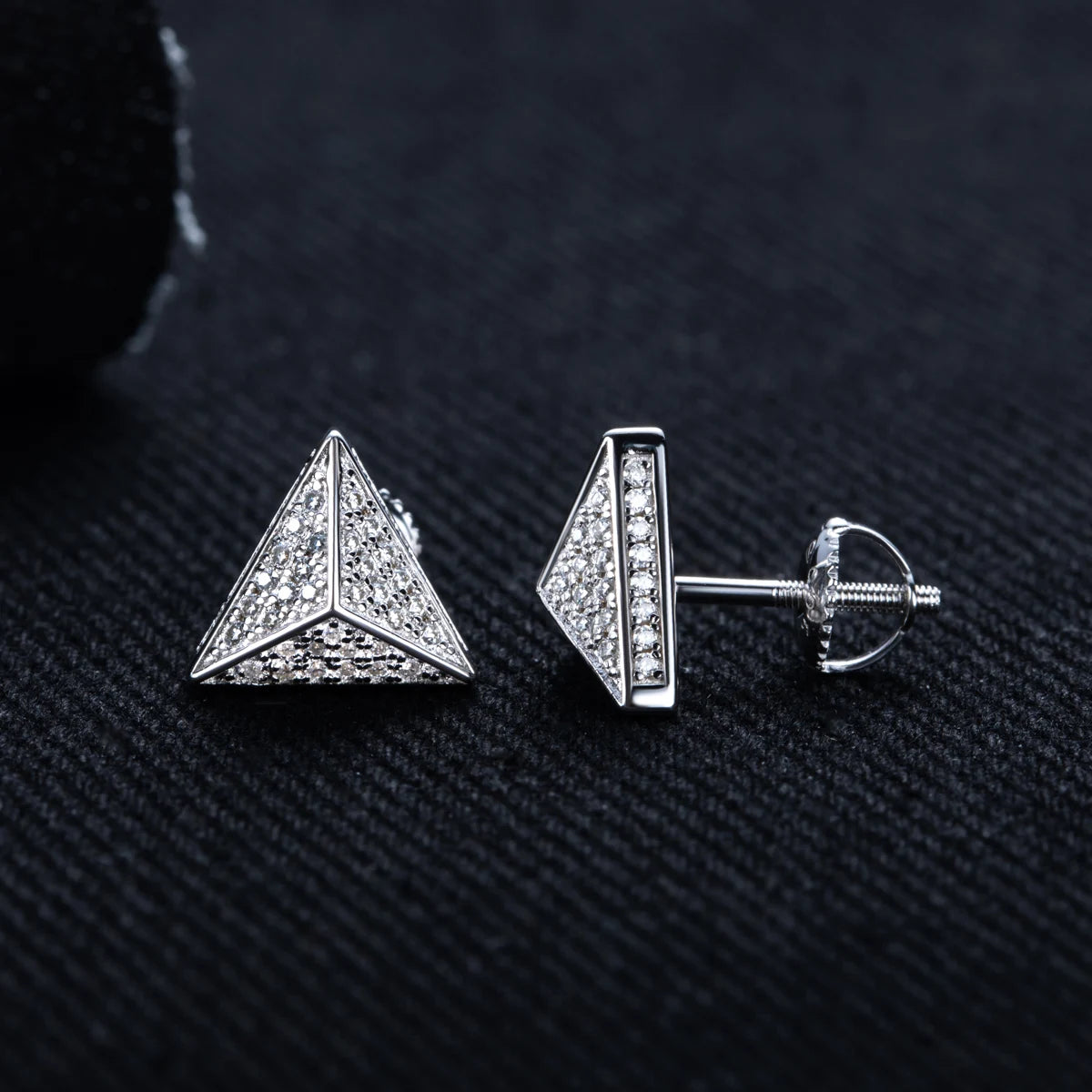 Iced Out Triangle Stud Earrings — 925 Silver