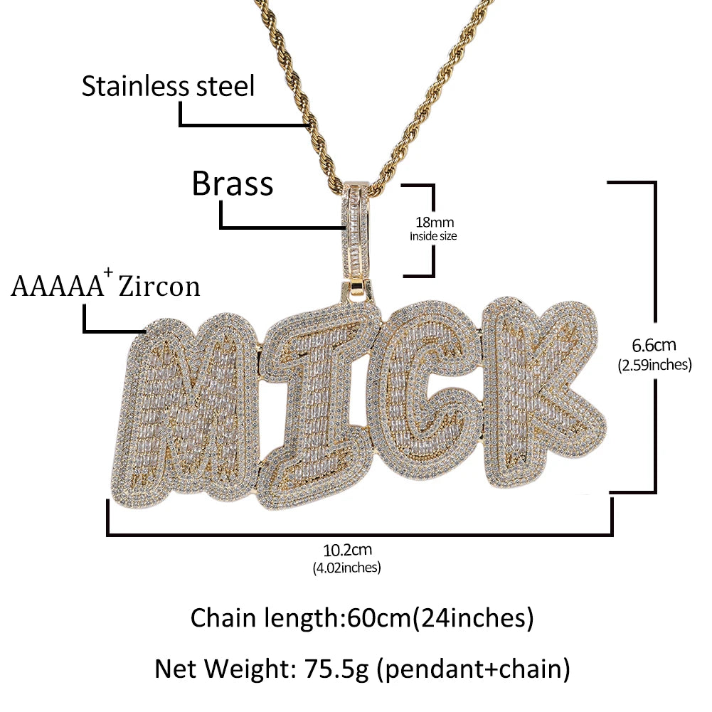 THE BLING KING Custom Baguettecz Initial Letter Iced Out Cubic Zirconia Number Name Pendant Chain Necklace Hiphop Punk