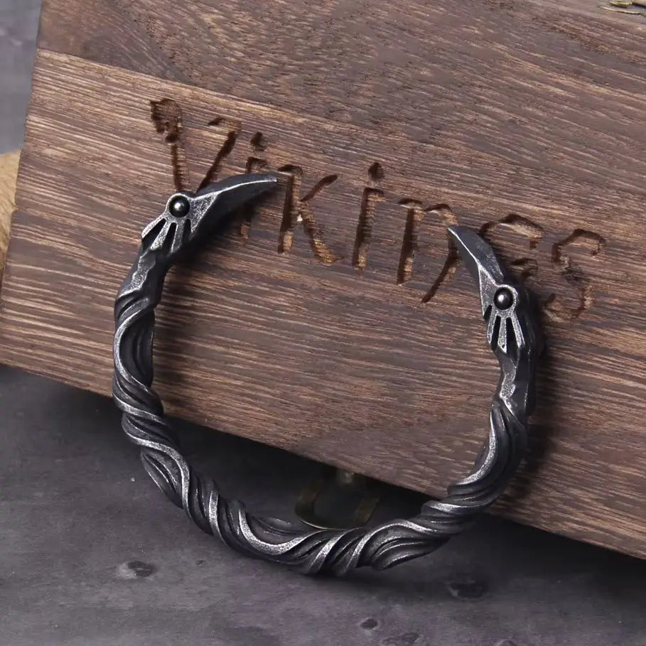 Stainless Steel Nordic Viking Norse Raven Bracelet Men Wristband Cuff Bracelets with viking wooden box