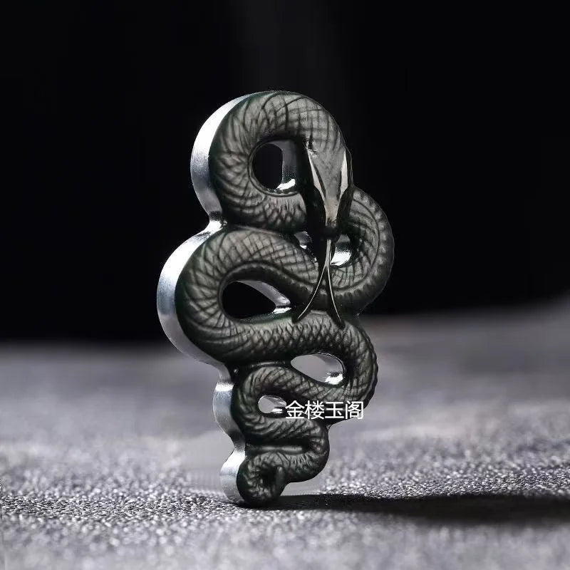 30*50mm Certified Hetian Jade Snake Pendant Necklace Men Women Fine Jewelry Genuine China Nephrite Stone Lucky Charms