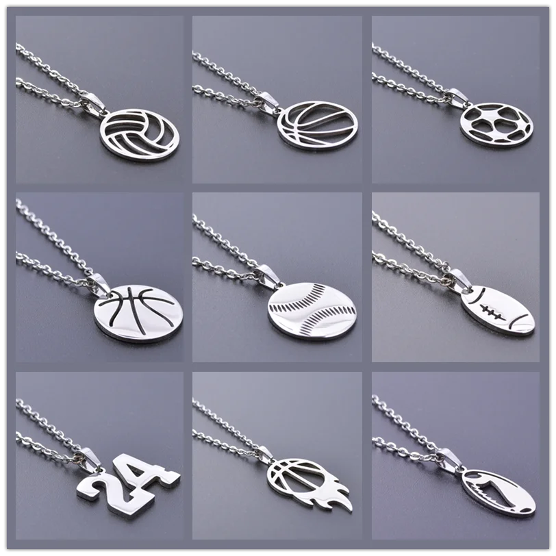 Sports Ball Charm Pendant Necklace — Steel
