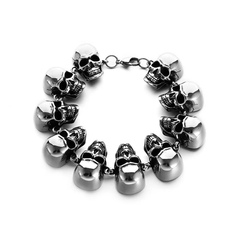 Gothic Hell Demon Ghost Head Bracelet Full Skull Bracelet Men's Motorcycle Punk Rock Halloween Jewelry Accessories