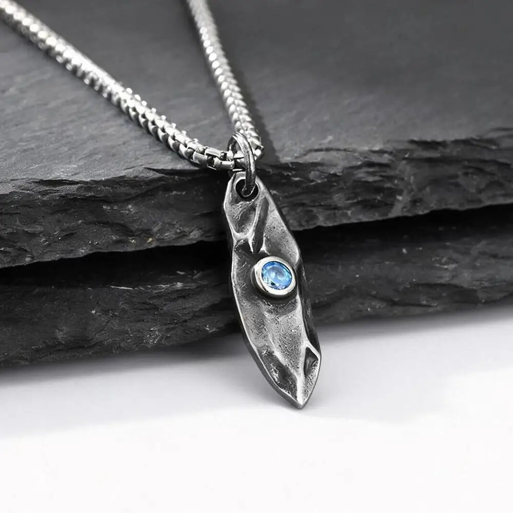 Blue Stone Pendant Necklace — Stainless Steel