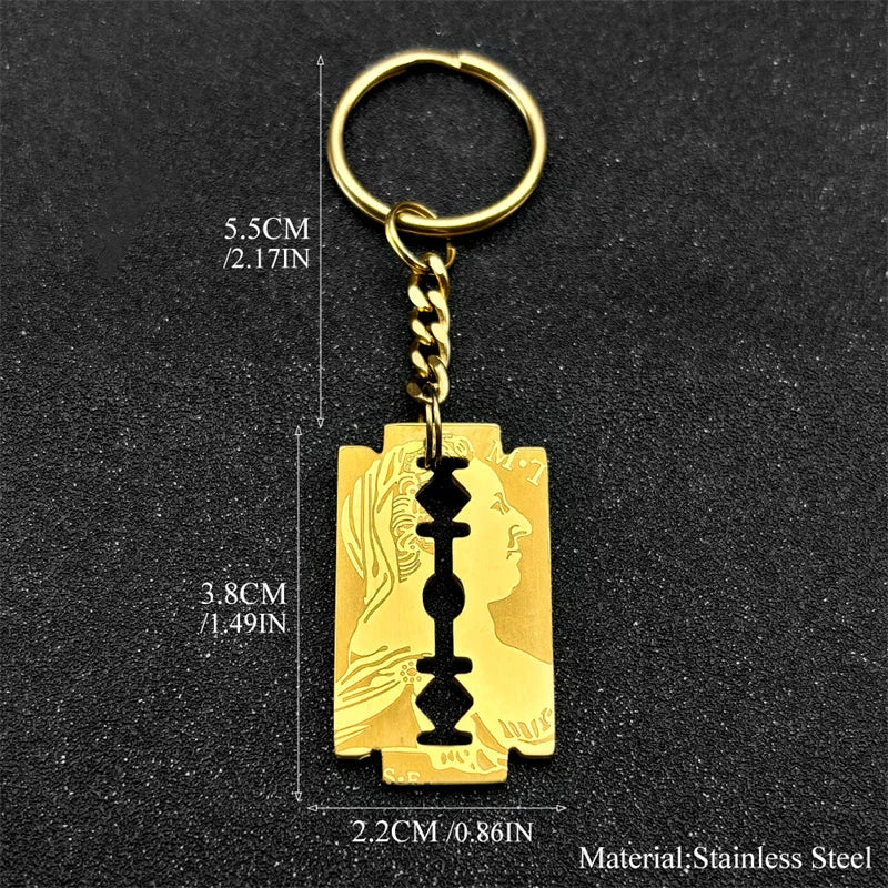 Jesus Gold Pendant Blade Razor Shape Key Keyring