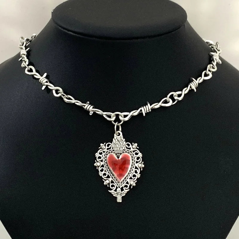 Barbed Wire Iron Heart Choker — Stainless Steel