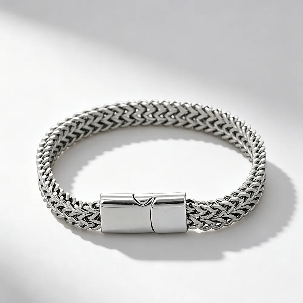 Stylish Stainless Steel Bali Foxtail Chain Bracelet for Men,Double Franco Link Chain Bracelets,Armband Male Jewelry