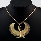 Egyptian Goddess Isis Wings Horus Pendant Necklace — Gold-Tone
