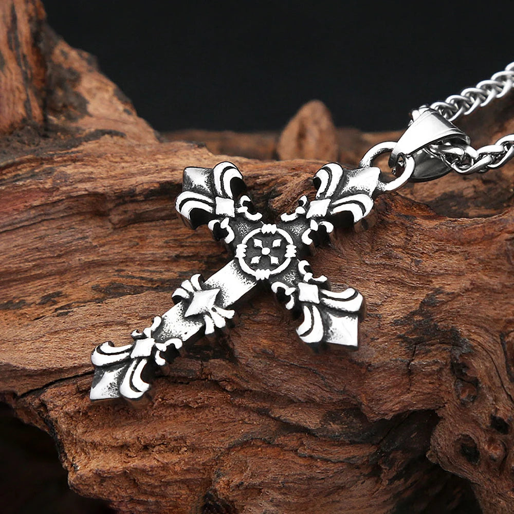 Gothic Cross Flower Pendant — Stainless Steel