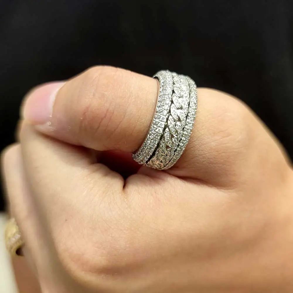 Iced Out Cuban Spinner Ring Stainless Steel