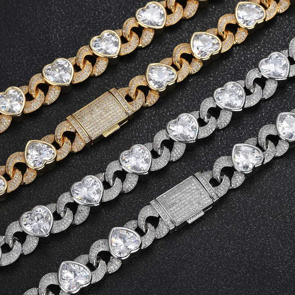 Iced Out Heart Cuban Bracelet 12MM Stainless Steel