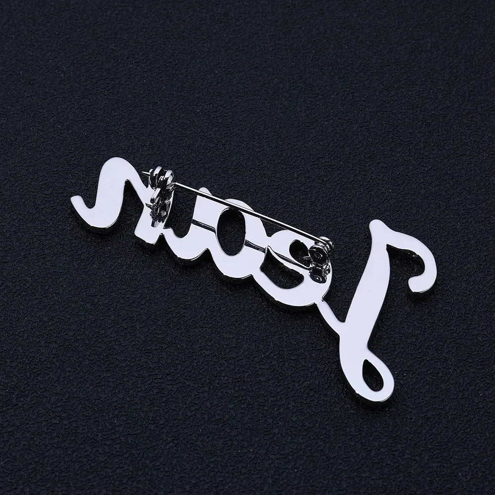 Iced Out Letter Name Pin Brooch Rose Gold