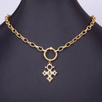 Nidin Hot Sale New Fashion Geometric Paperclip Link Chain Evil Eye Palm Shape Pendant Necklace For Women Men Jewelry