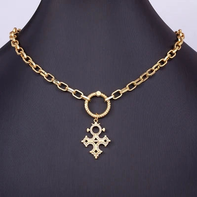 Nidin Hot Sale New Fashion Geometric Paperclip Link Chain Evil Eye Palm Shape Pendant Necklace For Women Men Jewelry