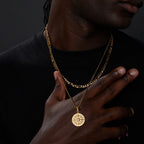 Layered Compass Cuban Figaro Necklace — Stainless Steel