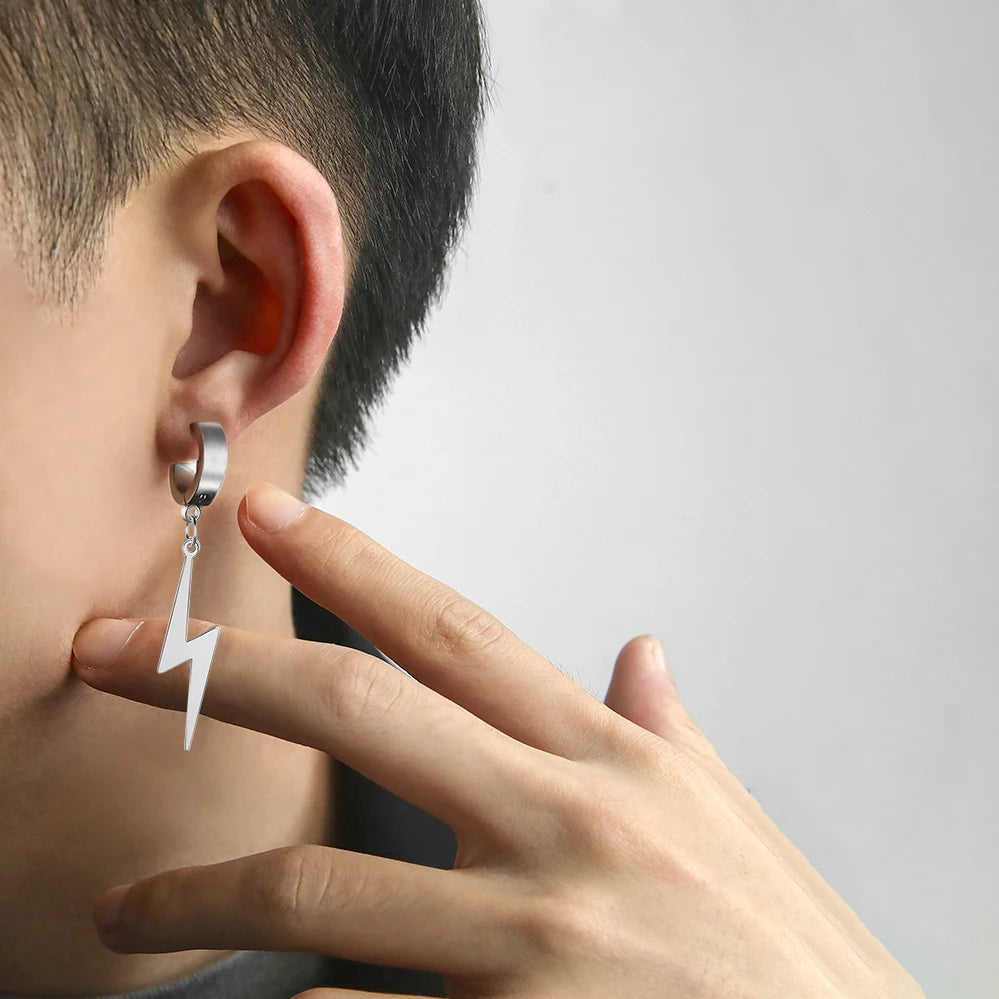 Lightning Hoop Earrings for Men & Women — Stainless Steel