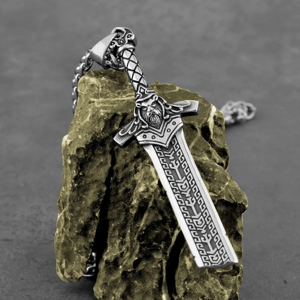 Vikings Warrior Odin Sword Necklace Stainless Steel Men's Fashion Amulet Pendant Vintage Punk Charm Nordic Jewelry