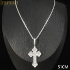 Iced Out Infinity Cross Necklace for Men Women Silver Color Prong Setting Cubic Zirconia Charm Star Link Chain Hip Hop Jewelry
