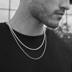 Vnox 3mm/5mm Cuban Chain Necklace for Men,Twisted Rope Links Collar,Stacked Stainless Steel Simple Basic Classic Unisex Necklace