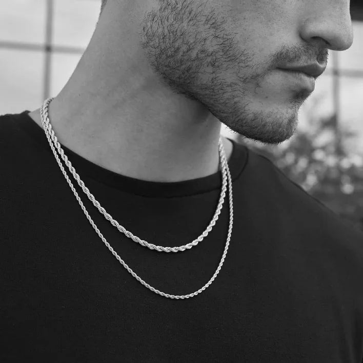 Vnox 3mm/5mm Cuban Chain Necklace for Men,Twisted Rope Links Collar,Stacked Stainless Steel Simple Basic Classic Unisex Necklace