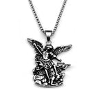 Archangel Michael Amulet Necklace — Silver-Tone