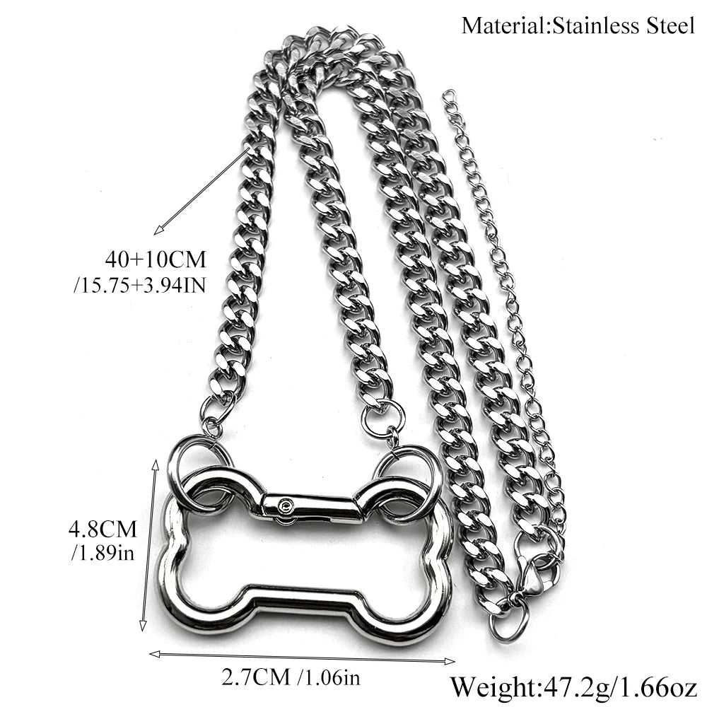 Y2K Dogs Bone Pendant Necklace Cool Accessories Cute Diy Chain For Women Girl Punk Korean Stainless Steel Male Party