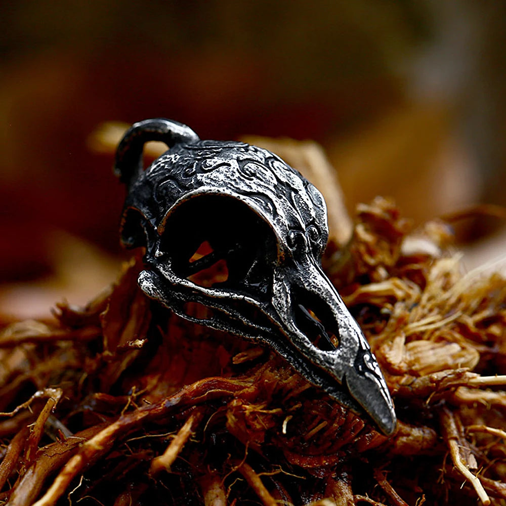 Viking Crow Skull Pendant — Stainless Steel