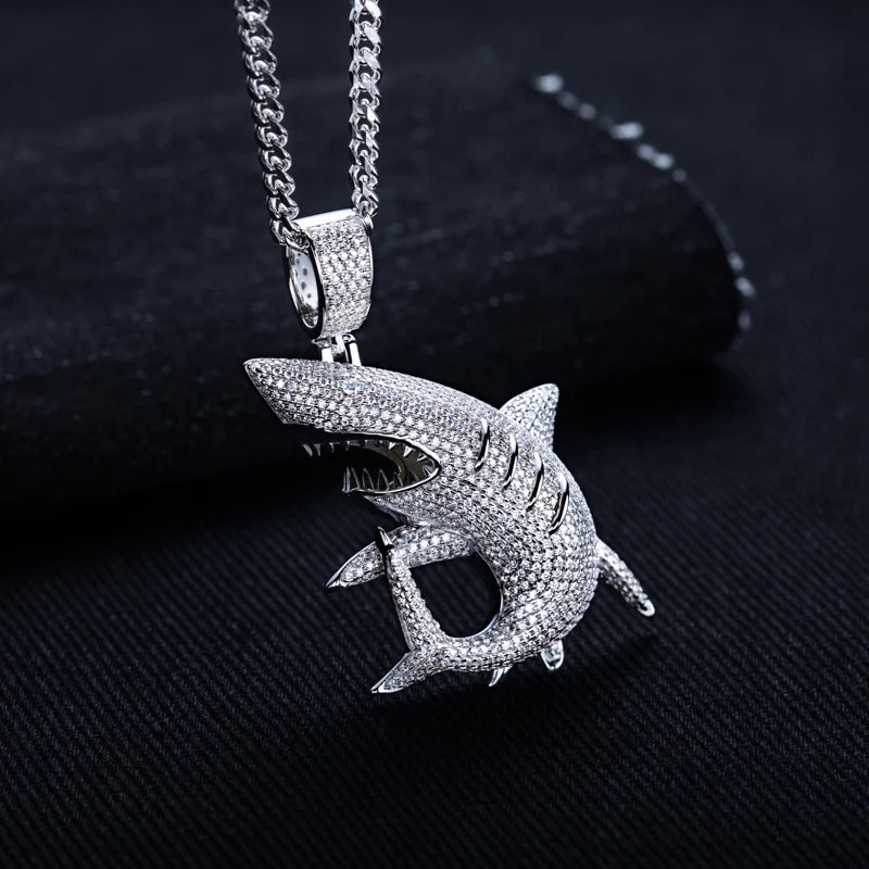 Iced Out Shark Pendant — 925 Silver