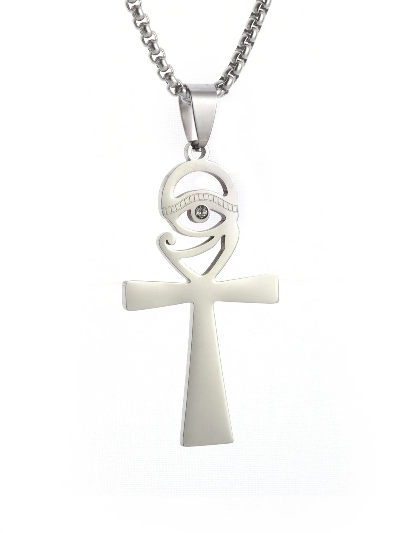 Shining Iced Out Ancient Egyptian God Eye of Horus Cross Pendant Necklace for Men and Women Hip Hop Trendy Amulet