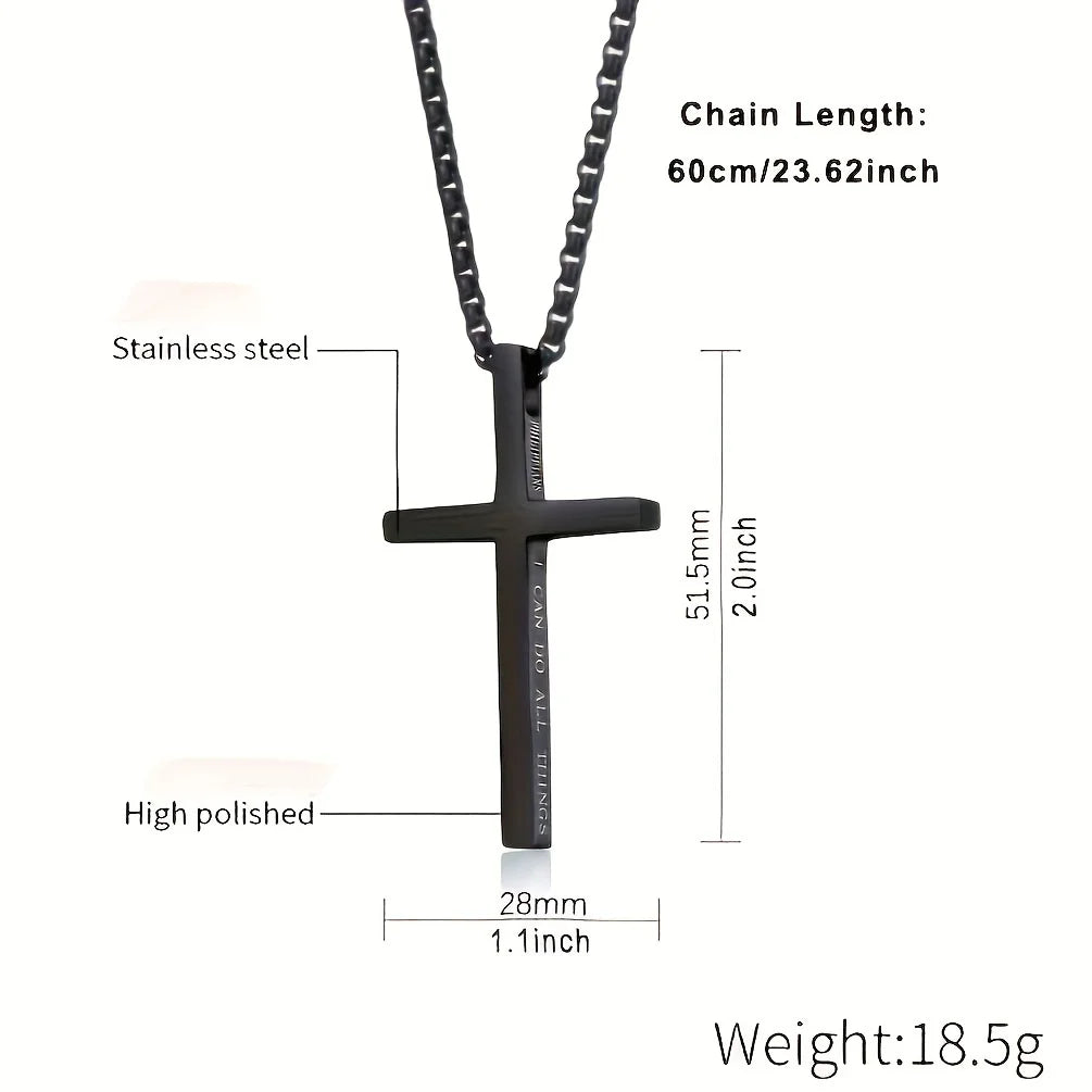 Jesus Cross Philippians Bible Verse Necklace — Stainless Steel