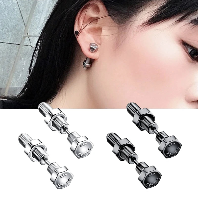 Gothic Nail Screw Piercing Stud Earrings — Stainless Steel