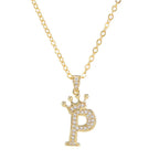 Crown Initial Letter Pendant Necklace — Copper
