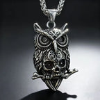 Gothic Skull Steel Pendant 316L Owl Punk