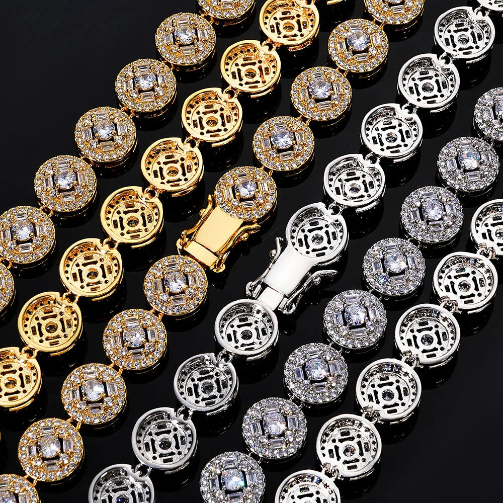 Gold Tennis Necklace Iced Out T-Square Mixed Inlay