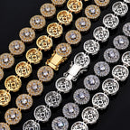 Gold Tennis Necklace Iced Out T-Square Mixed Inlay