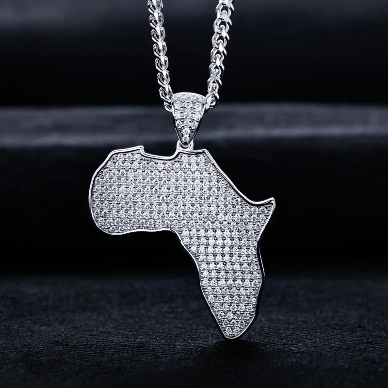 Iced Out Africa Map Pendant — 925 Silver