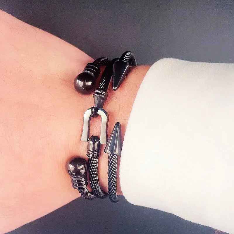 3-Piece Arrow Cuff Bracelet Set — Stainless Steel