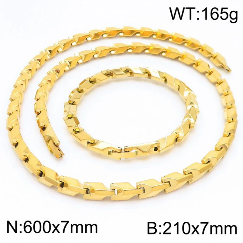 Men's Hip Hop Solid Chain Set 316L Stainless Steel Rope Necklace & Bracelet Man Punk Gothic Male Jewelry Accessories