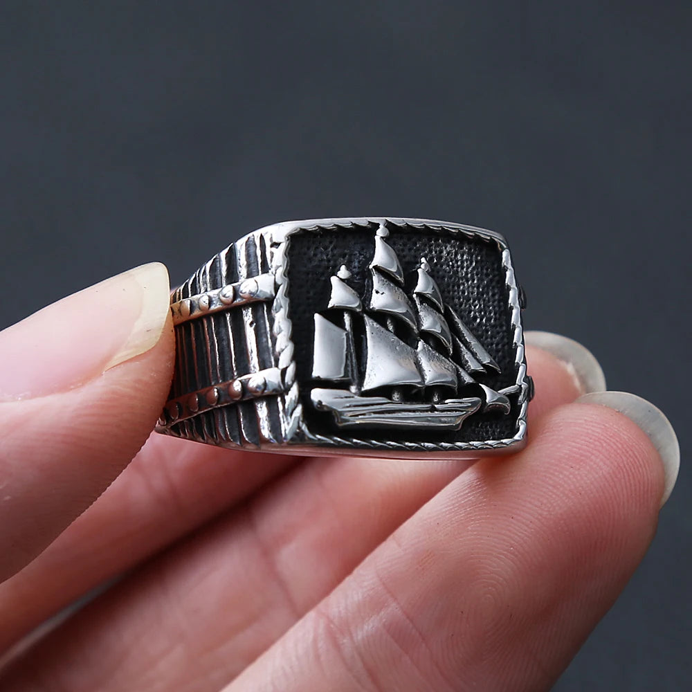 Viking Pirate Sailboat Ring — Stainless Steel