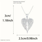 New Hip-hop Fashion Feather Angel's Wings Heart Inlay Zircon Pendant Necklace for Men Women Rock Punk Jewelry Accessories Gifts
