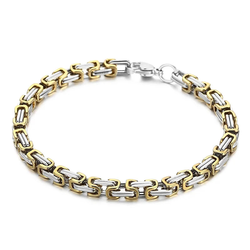 Fongten 4/5/6/8mm Byzantium Bracelet For Men Stainless Steel Box Chain Wirstband Charm Men Bangle Bracelets Jewelry
