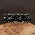 Skull Leather Bracelet Black — 316L Stainless Steel