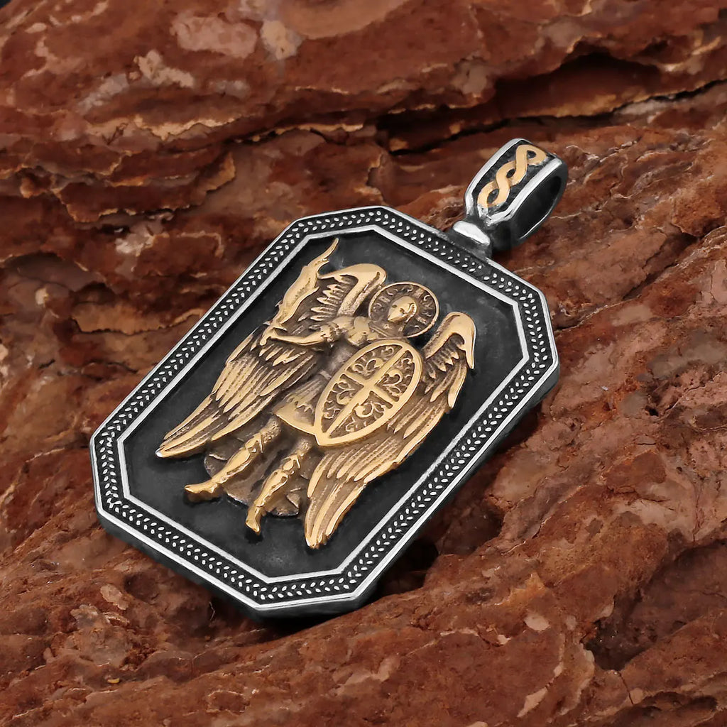 Religious Guard Archangel St. Michael Necklace Christian Faith Amulet Pendant Stainless Steel Gold Color Jewelry for