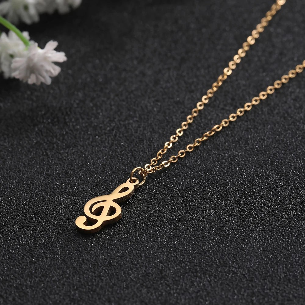 Music Necklace Treble Clef Note Chain Musical Symbol Staff Notation Gift For Woman Men Stainless Steel Pendant Jewelry