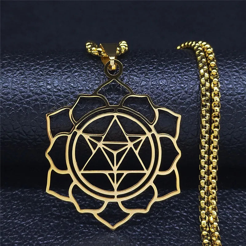 Yoga Hindu Buddhism 7 Chakra Stainless Steel Necklace Sacred Geometry Angel Seal Metatron Symbol Necklace Jewelry