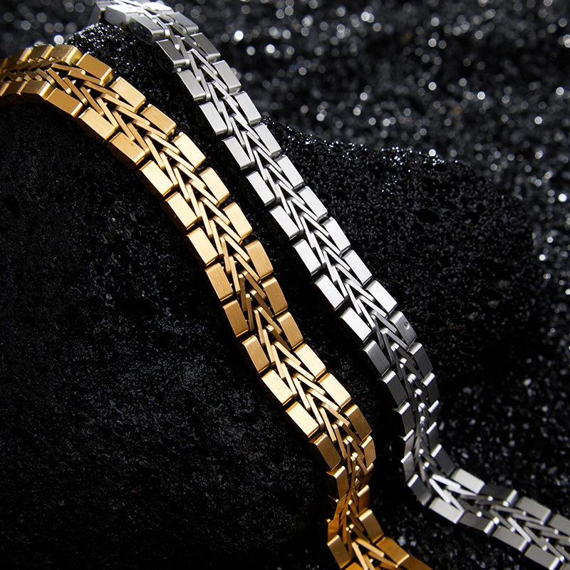 Loe | Men Stainless Steel Punk Bracelet Fashion Boy Watchband Gold Plated Hip Hop Jewelry New Design
